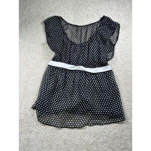 Sheer Polka Dot Tunic Top Womens Large Waist Tie Ruffle Sleeve Blouse Flowy